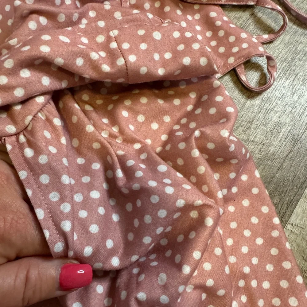 Yathon size SMALL pink/white polka dot midi sundress,  straps adjust, zip side - Picture 14 of 15
